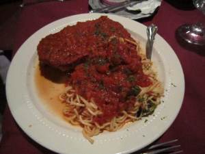 Eggplant Parmesan and side of spaghetti